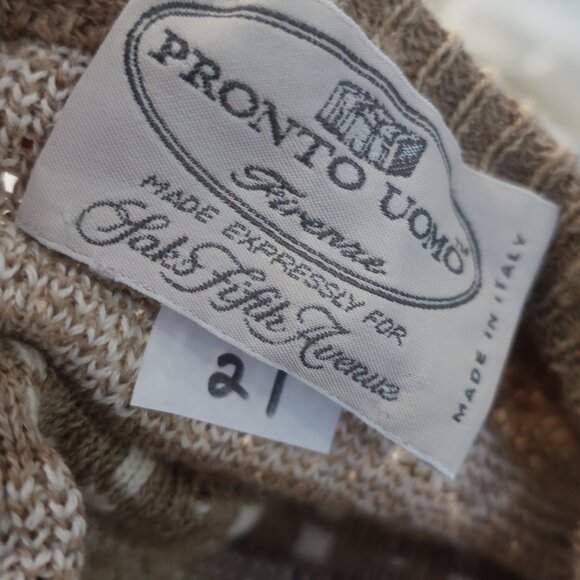 Mens Pronto Uomo Firenze Saks Fifth Avenue Tan White Knit Pullover Sweater XL * - Picture 8 of 9